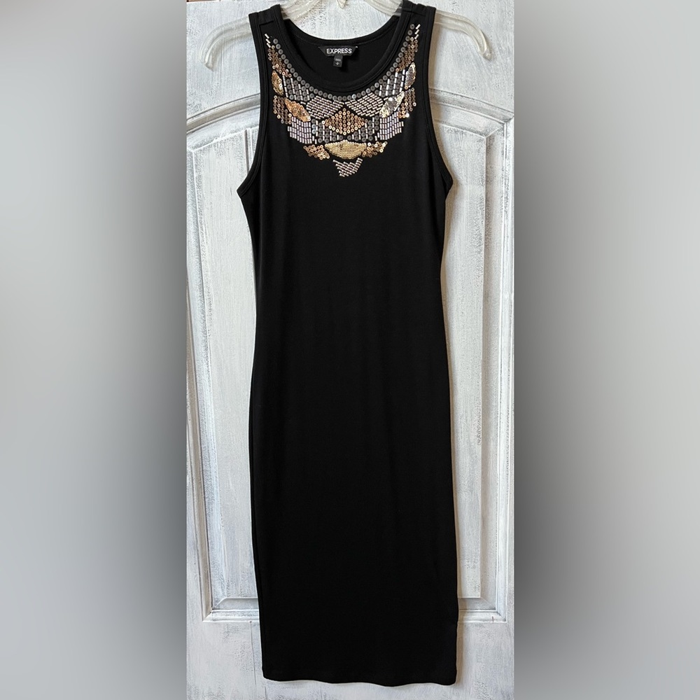 Express Solid Sequin Embellished Dress Bodycon Dr… - image 1